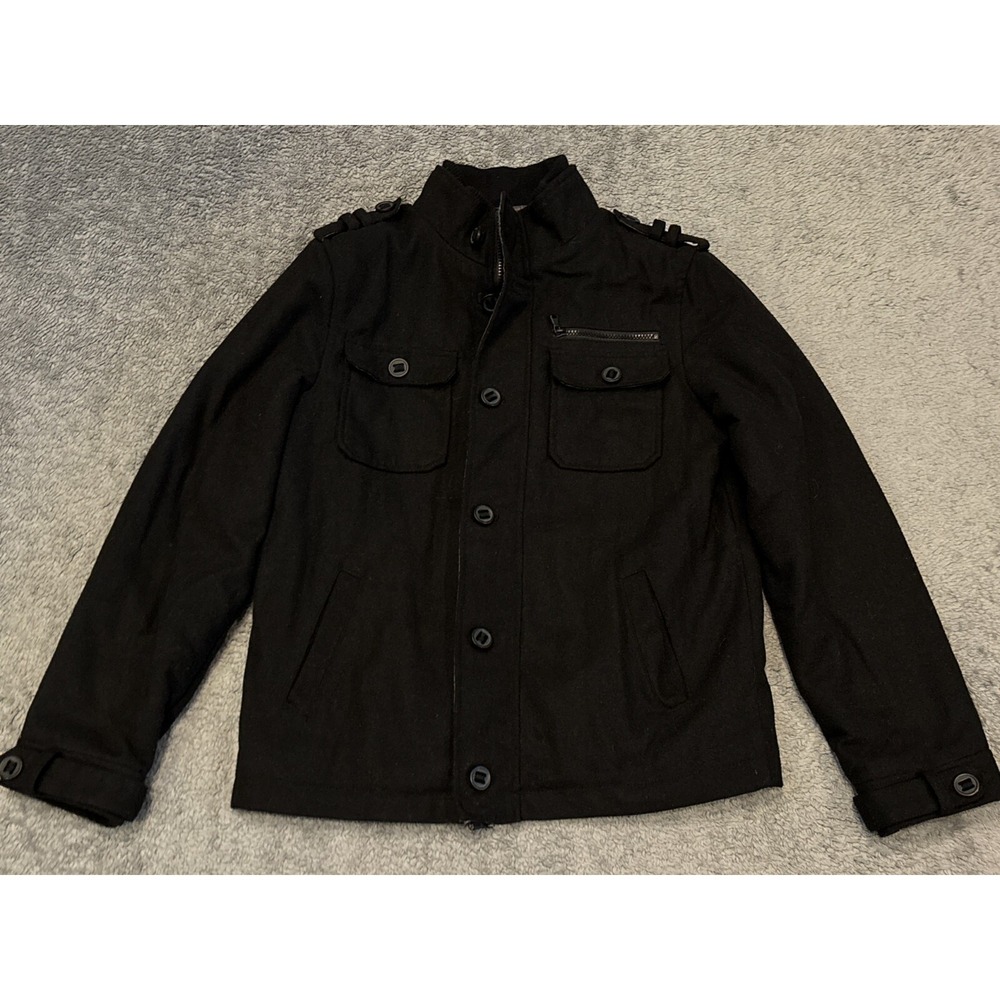 Rock & Republic Jacket Womens M Black Pea Coat Short Button Polyester Casual